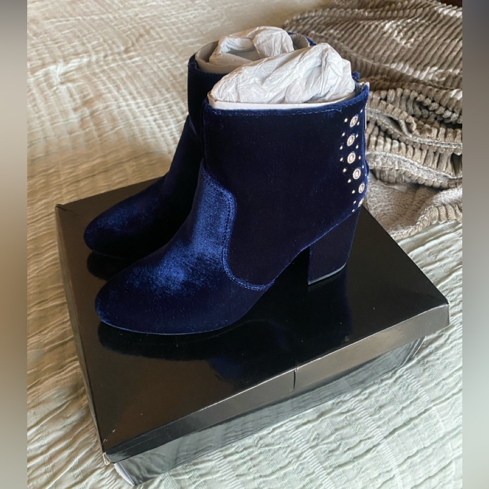 Blue Velvet Ankle Boots